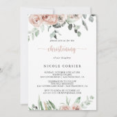 Classic Dusty Pink Rose Floral Christening Einladung (Vorderseite)