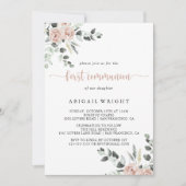 Classic Dusty Pink Rose Floral Erste Kommune Einladung (Vorderseite)