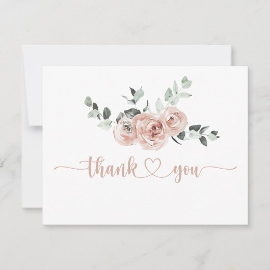 Classic Dusty Pink Rose Floral Flat Wedding Dankeskarte (Vorderseite)