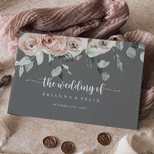 Classic Dusty Pink Rose Floral Gray Wedding Gästebuch