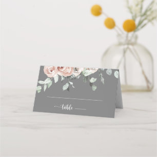 Classic Dusty Pink Rose Floral Gray Wedding Platzkarte
