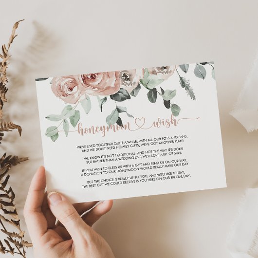 Classic Dusty Pink Rose Floral Honeymoon Wish Begleitkarte
