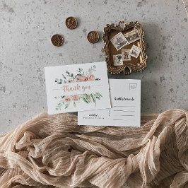 Classic Dusty Pink Rose Floral Vielen Dank Postkarte