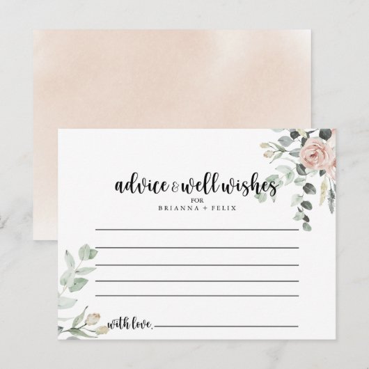 Classic Dusty Pink Rose Floral Wedding Advice Card Postkarte (Vorne/Hinten)