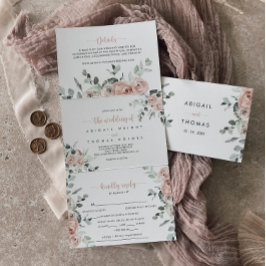 Classic Dusty Pink Rose Floral Wedding Dreifach Gefaltete Einladung