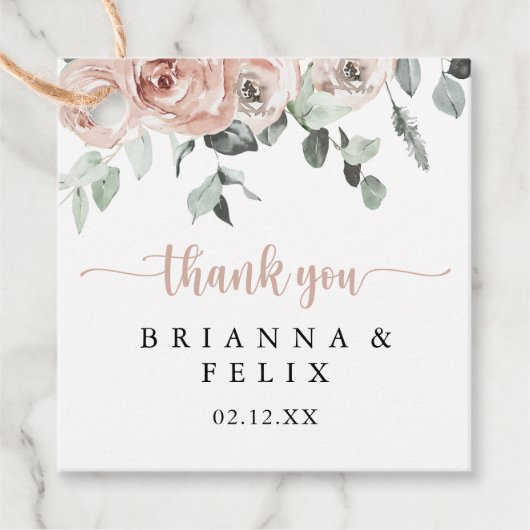 Classic Dusty Pink Rose Floral Wedding Geschenkanhänger (Vorderseite)