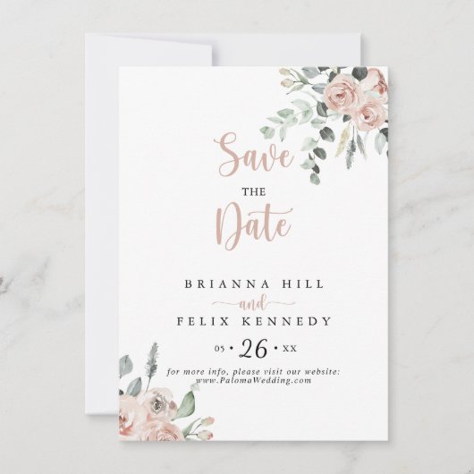 Classic Dusty Pink Rose Floral Wedding Save The Date (Vorderseite)
