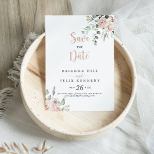 Classic Dusty Pink Rose Floral Wedding Save The Date