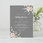 Classic Dusty Pink Rose Gray Baby Dusche Einladung (Stehend Vorderseite)