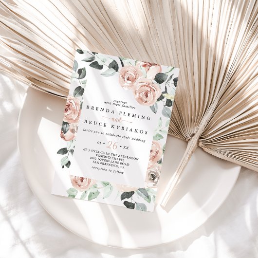 Classic Dusty Pink Rose Lässige Hochzeit Einladung