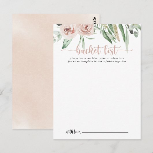 Classic Dusty Pink Rose Wedding Bucket List Cards Postkarte (Vorne/Hinten)