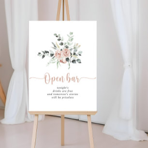 Classic Dusty Pink Rose Wedding Open Bar Sign Poster