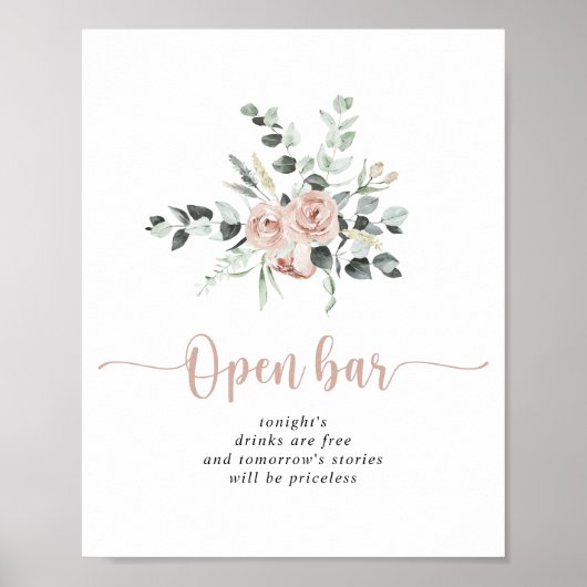 Classic Dusty Pink Rose Wedding Open Bar Sign Poster (Vorne)