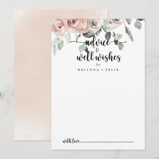 Classic Dusty Pink Rose Wedding Well wünscht Hinweiskarte (Vorne/Hinten)