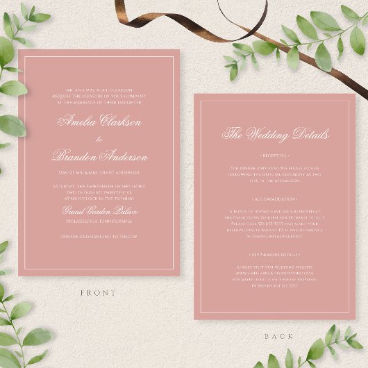 Classic Dusty Rose Border Script Wedding Details & Einladung