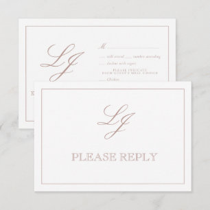 Classic Dusty Rose Calligraphy Monogram Wedding RSVP Karte