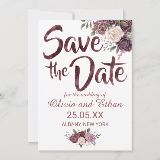 Classic Dusty Rose Floral on White Save The Date (Vorderseite)