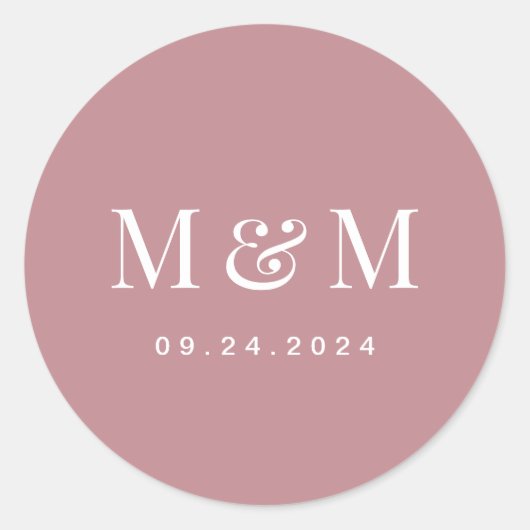 Classic Dusty Rose Monogram Typography Wedding Runder Aufkleber (Vorderseite)