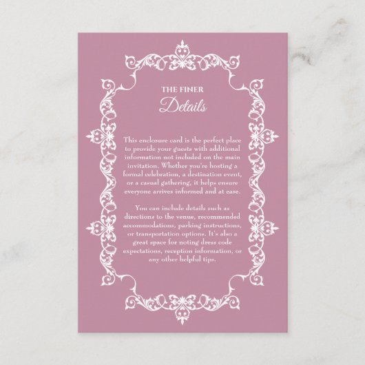 Classic Dusty Rose Pink Ornately Framed Wedding Begleitkarte (Vorderseite)