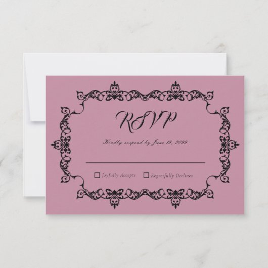 Classic Dusty Rose Pink Ornately Framed Wedding RSVP Karte (Vorderseite)