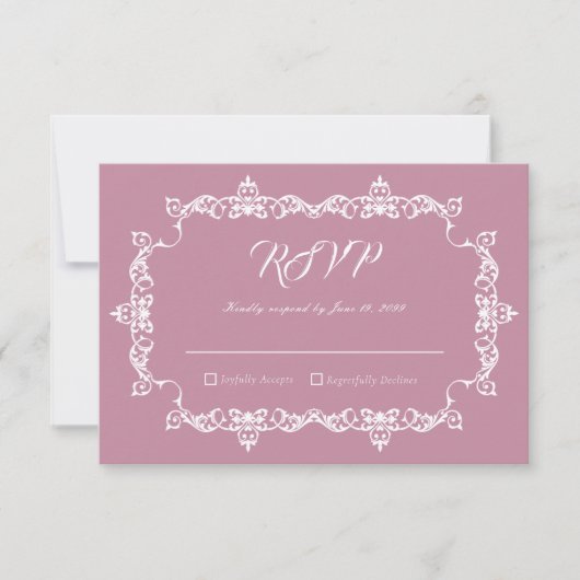 Classic Dusty Rose Pink Ornately Framed Wedding RSVP Karte (Vorderseite)