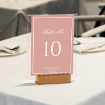 Classic Dusty Rose & White Border Script Wedding Tischnummer<br><div class="desc">Add a touch of romantic elegance to your reception with our Classic Dusty Rose & White Border Script Wedding Table Number. Featuring a soft dusty rose background, elegant white script, and a refined white border, this table number combines sophistication and style, helping your guests easily find their seats while enhancing...</div>