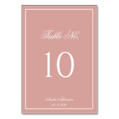 Classic Dusty Rose & White Border Script Wedding Tischnummer (Rückseite)