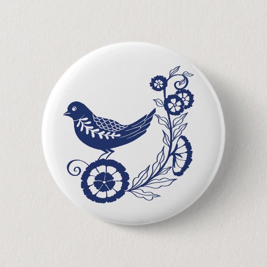 Classic Dutch Blue Delft Tile Bird Design Button (Vorderseite)