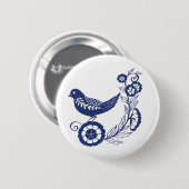 Classic Dutch Blue Delft Tile Bird Design Button (Vorne & Hinten)