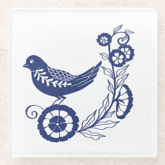 Classic Dutch Blue Delft Tile Bird Design Glasuntersetzer (Vorderseite)