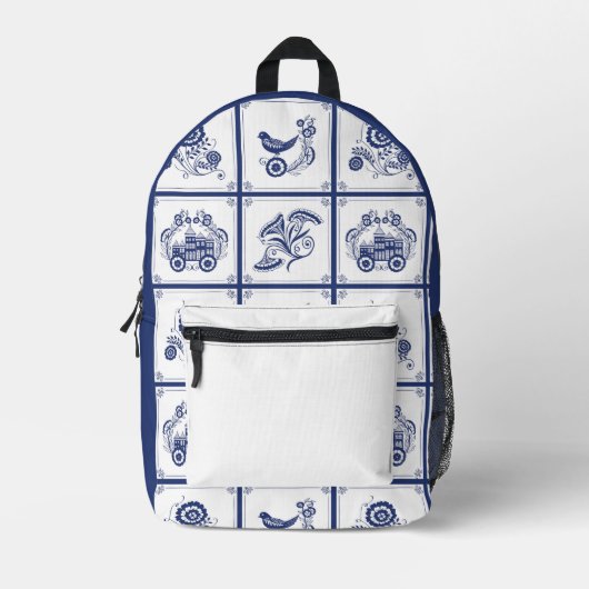 Classic Dutch Blue Delft Tile Floral & Bird Design Bedruckter Rucksack (Vorderseite)