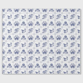 Classic Dutch Blue Delft Tile Floral & Bird Geschenkpapier (Flach)