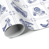 Classic Dutch Blue Delft Tile Floral & Bird Geschenkpapier (Rolleneckpunkt)