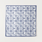 Classic Dutch Blue Delft Tile Floral & Bird Wandteppich (Vorderseite (Horizontal))