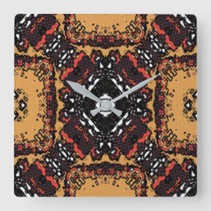 Classic Earth Tone Golden Browns Old World Pattern Quadratische Wanduhr