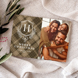 Classic Earthy Kariert Monogram Foto Weihnachten