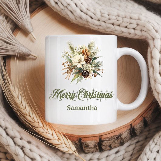 Classic earthy neutral design custom name Christma Kaffeetasse