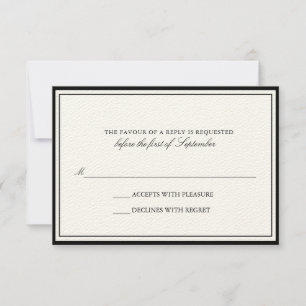 Classic Ecru Black Border Wedding RSVP Card Karte