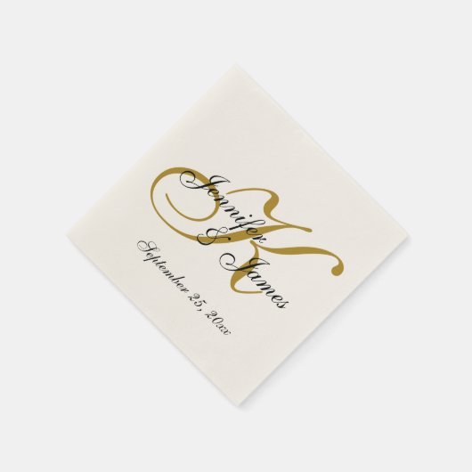 Classic Ecru Custom Gold Monogram Paper Napkin Serviette (Ecke)