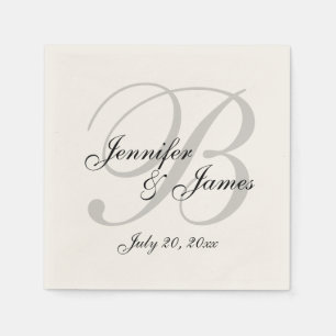 Classic Ecru Monogram Wedding Paper Napkin Serviette
