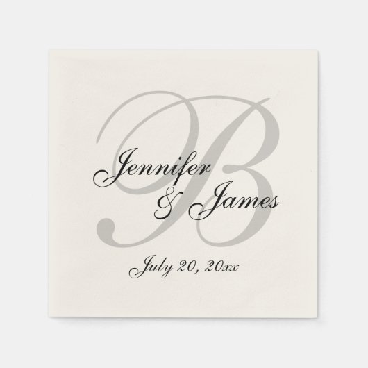 Classic Ecru Monogram Wedding Paper Napkin Serviette (Vorderseite)