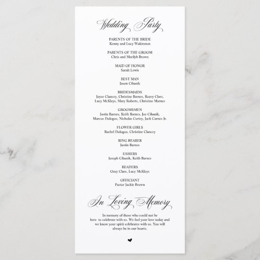 Classic Elegance Black Script, Wedding Ceremony P Programm (Rückseite)