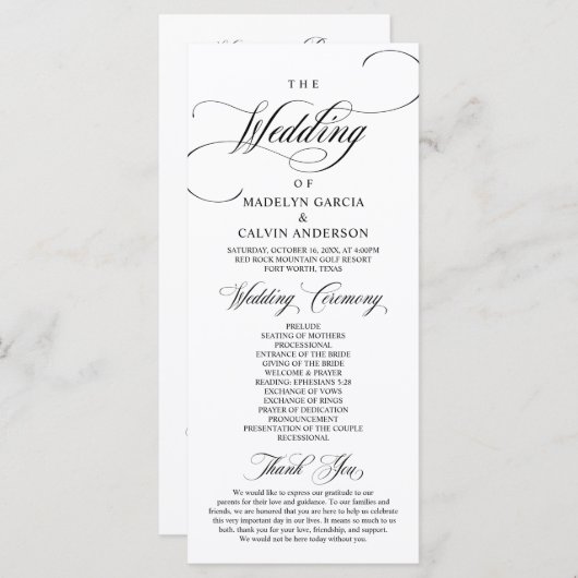 Classic Elegance Black Script, Wedding Ceremony P Programm (Vorne/Hinten)