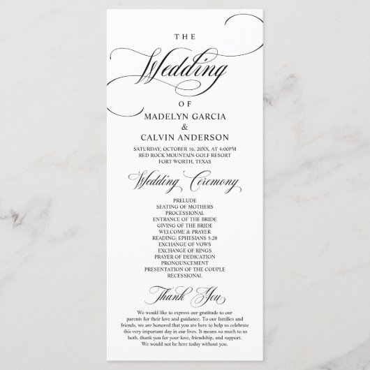 Classic Elegance Black Script, Wedding Ceremony P Programm (Vorderseite)