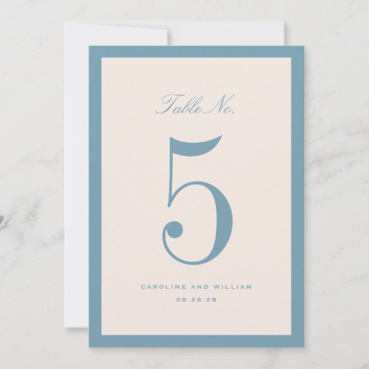 Classic Elegance Blue Wedding Tischnummer Card (Vorderseite)