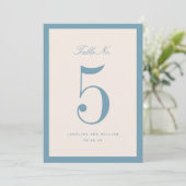 Classic Elegance Blue Wedding Tischnummer Card (Stehend Vorderseite)