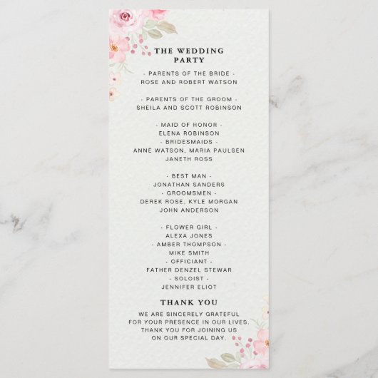 Classic Elegance: Blush Rose Wedding Programm (Rückseite)