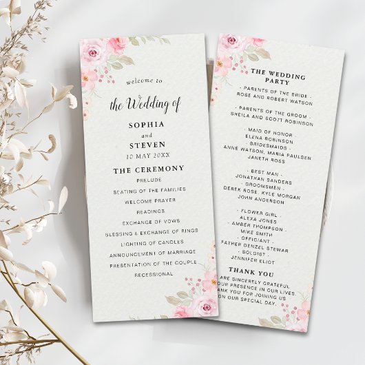 Classic Elegance: Blush Rose Wedding Programm