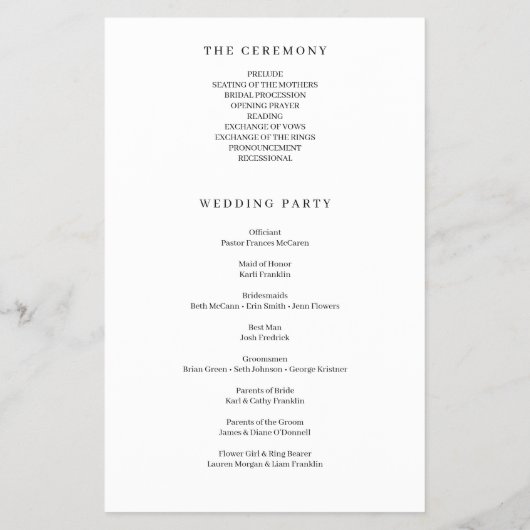 Classic Elegance Budget Hochzeitsprogramm (Hinten)