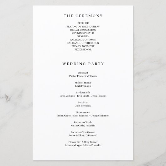 Classic Elegance Budget Hochzeitsprogramm (Rückseite)